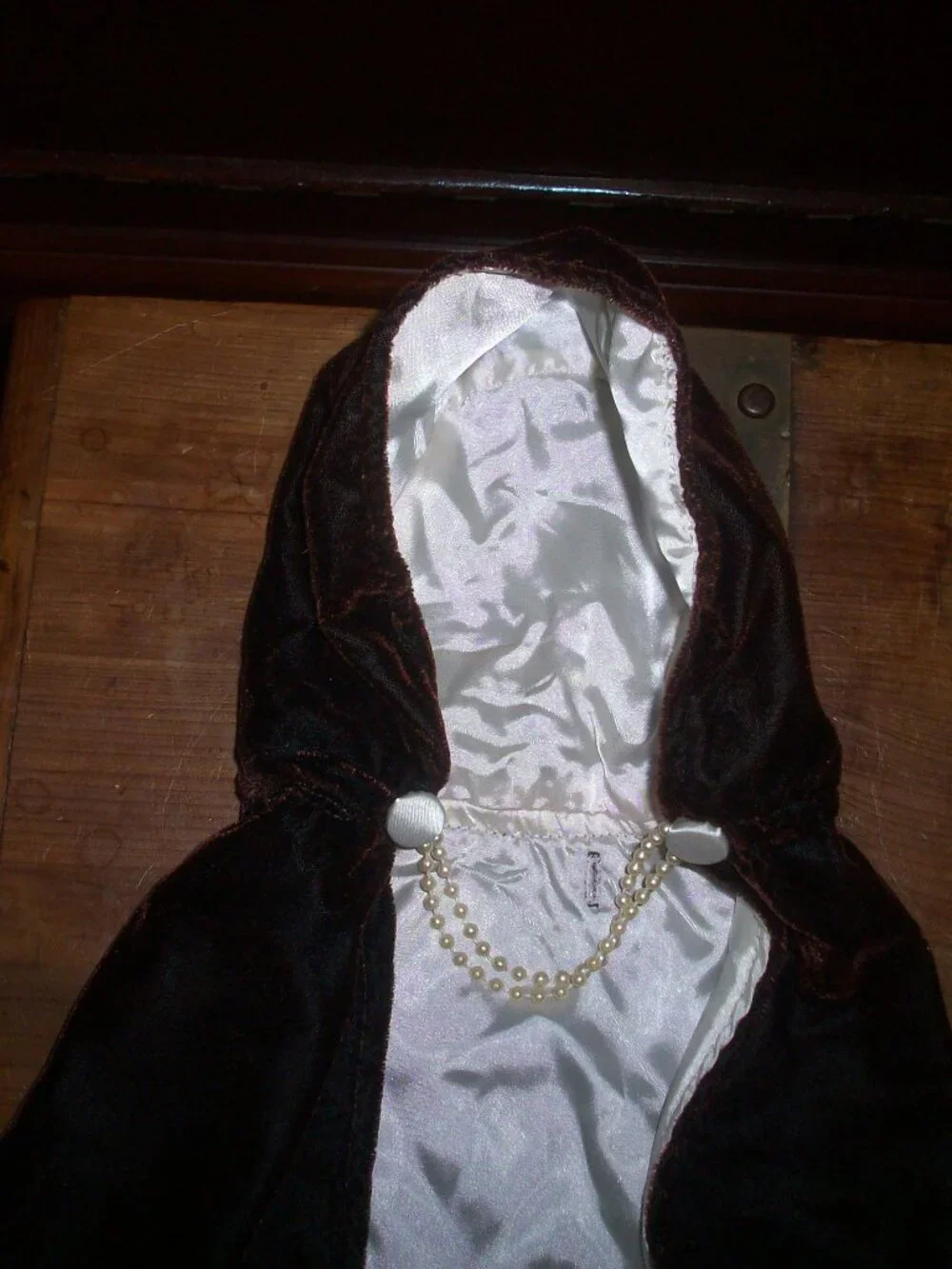 Gothic Large Doll Burgundy Velvet Satin Lined Cape w/ Pearl Closure 9.5